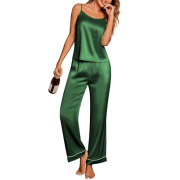 Ekouaer Women Silk Satin Pajamas Sleeveless Pjs Set - 2 Piece Summer Loungewear with Pockets