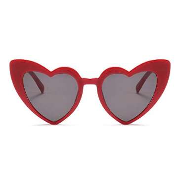 boqopod 2 Pack Clout Heart Shaped Sunglasses Goggles Vintage Cat Eye Mod Style Retro Kurt Cobain Glasses (White & Red)