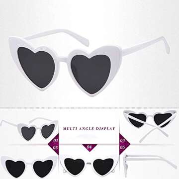 boqopod 2 Pack Clout Heart Shaped Sunglasses Goggles Vintage Cat Eye Mod Style Retro Kurt Cobain Glasses (White & Red)