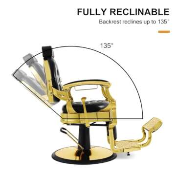 Artist hand Retro Barber Chair Heavy Duty Barber Chairs Vintage Salon Chair Hydraulic Recline Beauty Spa Styling Equipment Rounded Cushioning with Puckered Button (Gold)