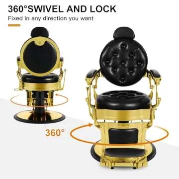 Artist hand Retro Barber Chair Heavy Duty Barber Chairs Vintage Salon Chair Hydraulic Recline Beauty Spa Styling Equipment Rounded Cushioning with Puckered Button (Gold)