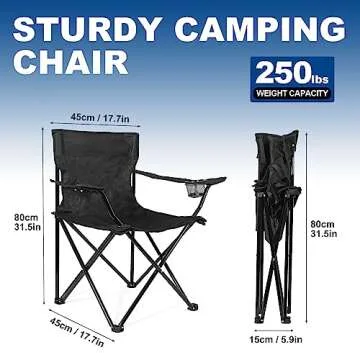 WEIDIORME 2 Pack Lightweight Camping Chairs for Adults & Teens, 250LBS Capacity Foldable Portable Chairs with Carry Bag, Compact Design for Camping, Beach, Picnics, and Outdoor Events