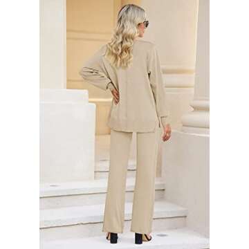 Linsery Women's High Neck Lounge Set Long Sleeve Casual Knitted Sweater Top Wide Leg Pants Tracksuit Apricot Small