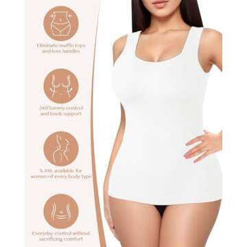 AURUZA 2PCS Women's Shapewear Tummy Control U Neck Camisole Tops for Women Seamless Compression Tank Top Regular Plus Size, XL, Black+White