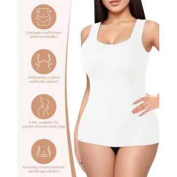 AURUZA 2PCS Women's Shapewear Tummy Control U Neck Camisole Tops for Women Seamless Compression Tank Top Regular Plus Size, XL, Black+White