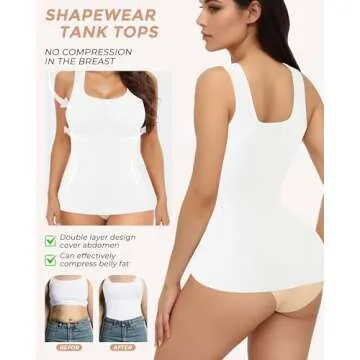 AURUZA 2PCS Women's Shapewear Tummy Control U Neck Camisole Tops for Women Seamless Compression Tank Top Regular Plus Size, XL, Black+White