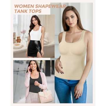 AURUZA 2PCS Women's Shapewear Tummy Control U Neck Camisole Tops for Women Seamless Compression Tank Top Regular Plus Size, XL, Black+White