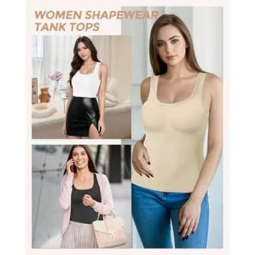 AURUZA 2PCS Women's Shapewear Tummy Control U Neck Camisole Tops for Women Seamless Compression Tank Top Regular Plus Size, XL, Black+White