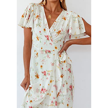 ZESICA Floral Wrap V-Neck Midi Dress Summer Bohemian Style