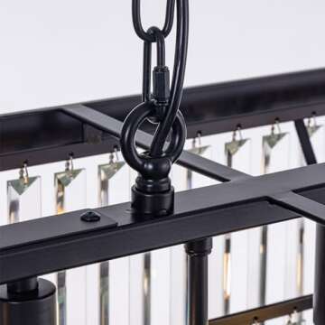 Wellmet Crystal Chandelier 47-inch, 11-Light Modern Rectangular Black Chandelier Ceiling Hanging for Dining Room, Linear Chandeliers Light Fixture for Living Room, Bedroom, Kitchen Island, Pool Table