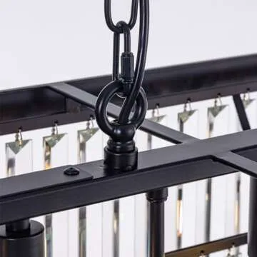 Wellmet Crystal Chandelier 47-inch, 11-Light Modern Rectangular Black Chandelier Ceiling Hanging for Dining Room, Linear Chandeliers Light Fixture for Living Room, Bedroom, Kitchen Island, Pool Table