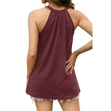 Womens High Neck Tank Top Sleeveless Cami Wine Red XXL