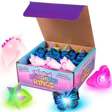 Narwhal Novelties Unicorn Mystical Glow In The Dark Rings Treasure Box Toys for Classroom Prizes, Bumpy Rings Birthday Party Favor for Kids, Led Light Up Rings Bulk Neon Party Supplies (Pack of 12)