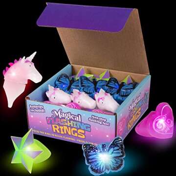 Narwhal Novelties Unicorn Mystical Glow In The Dark Rings Treasure Box Toys for Classroom Prizes, Bumpy Rings Birthday Party Favor for Kids, Led Light Up Rings Bulk Neon Party Supplies (Pack of 12)