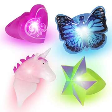 Narwhal Novelties Unicorn Mystical Glow In The Dark Rings Treasure Box Toys for Classroom Prizes, Bumpy Rings Birthday Party Favor for Kids, Led Light Up Rings Bulk Neon Party Supplies (Pack of 12)