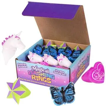 Narwhal Novelties Unicorn Mystical Glow In The Dark Rings Treasure Box Toys for Classroom Prizes, Bumpy Rings Birthday Party Favor for Kids, Led Light Up Rings Bulk Neon Party Supplies (Pack of 12)