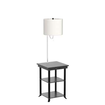 ATAMIN Ava 59.5" Floor Lamps End Table with Charging Station, Premium Night Stand Floor Lamp with Table, Bedside Table with Lamp Attached, Small Side Table Lamp for Bedroom, Table with USB C - Black