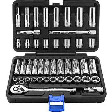 EPAuto 45-Piece 3/8" Drive Socket Set with 72-Tooth Ratchet - Durable & Versatile