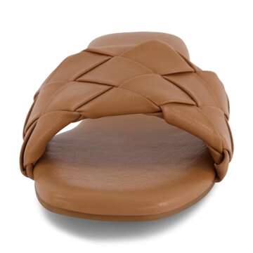 CUSHIONAIRE Women's Franca woven slide sandal +Memory Foam, Wide Widths Available, Tan 7