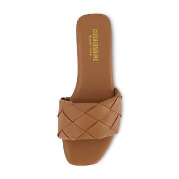 CUSHIONAIRE Women's Franca woven slide sandal +Memory Foam, Wide Widths Available, Tan 7