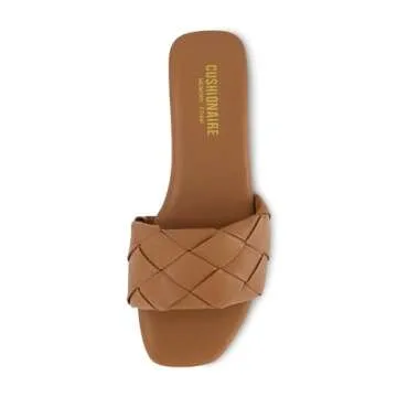 CUSHIONAIRE Women's Franca woven slide sandal +Memory Foam, Wide Widths Available, Tan 7