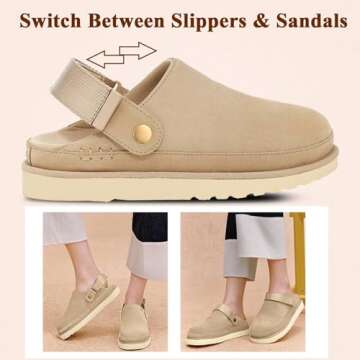 CLOVALUB Clogs for Women Slippers Women's Platform Mules & Clogs with Strap Slip on Shoes Sandals Arch Support Adjustable Beige