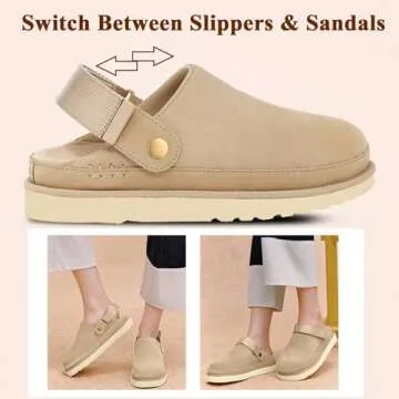 CLOVALUB Clogs for Women Slippers Women's Platform Mules & Clogs with Strap Slip on Shoes Sandals Arch Support Adjustable Beige