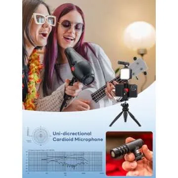 USKEYVISION Smartphone Vlogging Kit for iPhone 16/15/14 Mini/Pro/Max, Android Smartphone Content Creator Kit w/Microphone Light Auto-Switch Phone Clip for YouTube Tiktok Live Steam (Vlog K2)