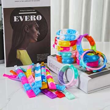 WQFXYZ 30 PCS 20PCS Push Pop Fidget Toy Fidget Bracelet, Durable and Adjustable, Multicolor Wristban...