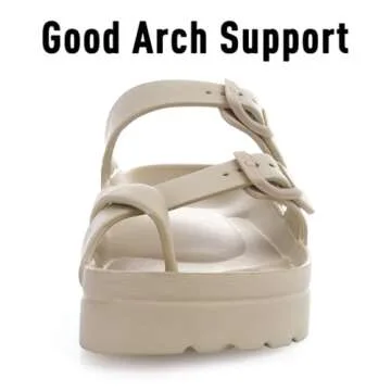 Goosecret Women's Platform Sandals with Arch Support Comfortable Foam Slides Lightweight Thick Soles | Adjustable Buckle | Ultra Cushion Nude, 40(size 9-9.5)