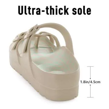Goosecret Women's Platform Sandals with Arch Support Comfortable Foam Slides Lightweight Thick Soles | Adjustable Buckle | Ultra Cushion Nude, 40(size 9-9.5)