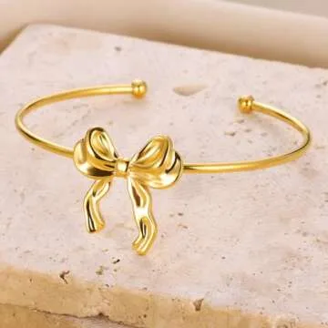 Gold Bow Bracelet for Women Dainty Silver Bow Bracelet Ribbon Bracelet 18 K Gold Bow Tie Kont Bracelet Bow Jewelry Gift (Gold Bow Bracelets)