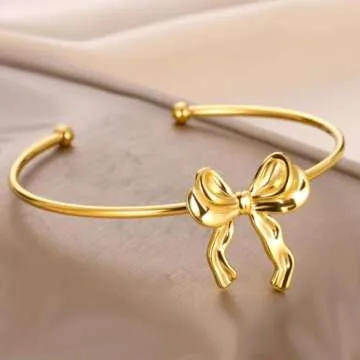 Gold Bow Bracelet for Women Dainty Silver Bow Bracelet Ribbon Bracelet 18 K Gold Bow Tie Kont Bracelet Bow Jewelry Gift (Gold Bow Bracelets)
