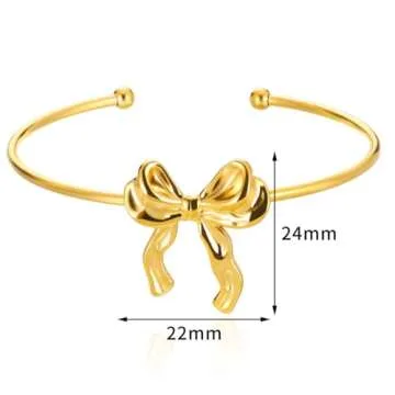 Gold Bow Bracelet for Women Dainty Silver Bow Bracelet Ribbon Bracelet 18 K Gold Bow Tie Kont Bracelet Bow Jewelry Gift (Gold Bow Bracelets)