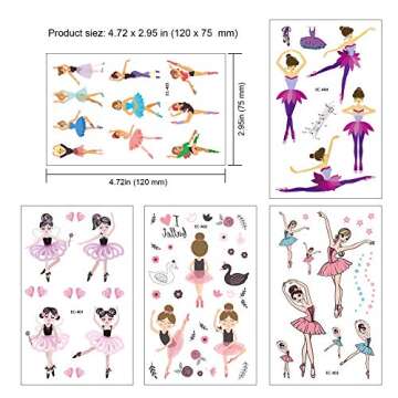 Konsait 186pcs Kids Tattoo Kits, Fake Waterproof Temporary Tattoos Ballet Girls Tattoos for Children's Birthday Party Bags Filler Gift Birthday Party Favors,Dancing Girl Tiara Rose Star LOVE