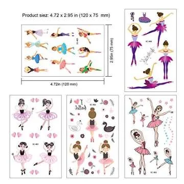 Konsait 186pcs Kids Tattoo Kits, Fake Waterproof Temporary Tattoos Ballet Girls Tattoos for Children's Birthday Party Bags Filler Gift Birthday Party Favors,Dancing Girl Tiara Rose Star LOVE