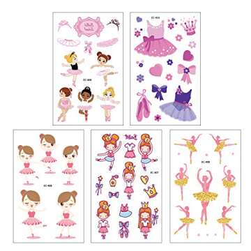 Konsait 186pcs Kids Tattoo Kits, Fake Waterproof Temporary Tattoos Ballet Girls Tattoos for Children's Birthday Party Bags Filler Gift Birthday Party Favors,Dancing Girl Tiara Rose Star LOVE