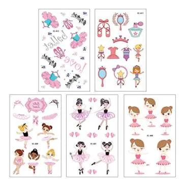 Konsait 186pcs Kids Tattoo Kits, Fake Waterproof Temporary Tattoos Ballet Girls Tattoos for Children's Birthday Party Bags Filler Gift Birthday Party Favors,Dancing Girl Tiara Rose Star LOVE