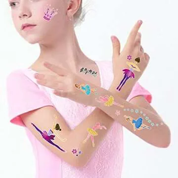 Konsait 186pcs Kids Tattoo Kits, Fake Waterproof Temporary Tattoos Ballet Girls Tattoos for Children's Birthday Party Bags Filler Gift Birthday Party Favors,Dancing Girl Tiara Rose Star LOVE
