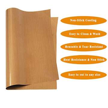 3 Pack PTFE Teflon Sheet 16 x 20" and 3 Rolls 10mm X 33m Heat Resistant Sublimation Tape for Heat Press Transfer Non Stick Paper Reusable Heat Resistant Craft Mat,Protects Iron,for Heat Press Machines