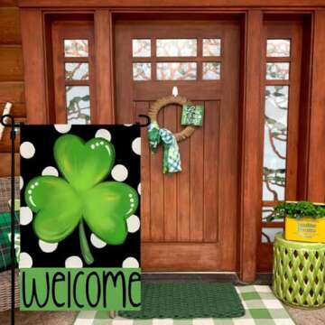 St Patricks Day Shamrock Garden Flags 12x18 Inch -Double Sided Heavy Duty Small Shamrock Yard Flags UV protection Fade Resistant for Holiday Decoration Outdoor