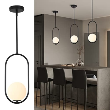 SeeU Modern Pendant Lighting One Light Chandelier Globe Black Pendant Light for Kitchen Island Dinin...