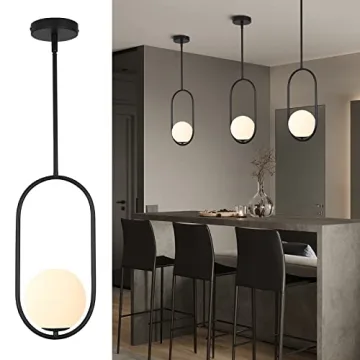 SeeU Modern Pendant Lighting One Light Chandelier Globe Black Pendant Light for Kitchen Island Dinin...