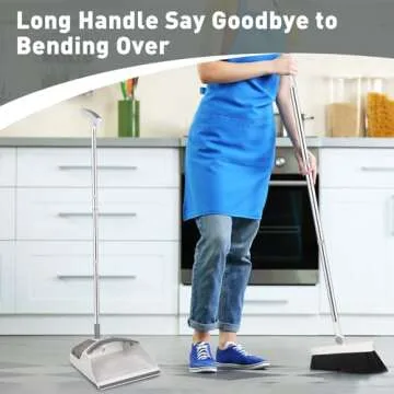 Hibaby Broom with Dustpan Combo Set - 54" Long Handle, Lightweight, 180° Rotating, Ideal for Home C...