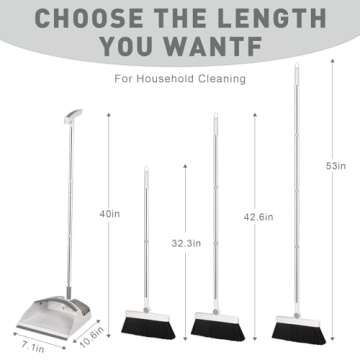 Hibaby Broom & Dustpan Set: 54" Tall, 180° Rotating