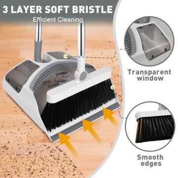 Hibaby Broom & Dustpan Set: 54" Tall, 180° Rotating