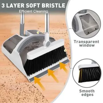 Hibaby Broom & Dustpan Set: 54" Tall, 180° Rotating