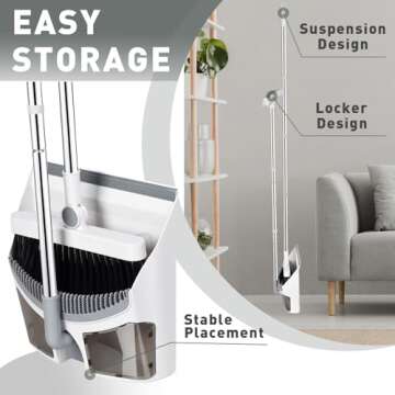 Hibaby Broom & Dustpan Set: 54" Tall, 180° Rotating