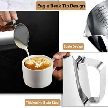 Milk Frothing Pitcher - 350ml/600ml Milk Frother Cup Stainless Steel Jug Steaming Pitcher, (12oz/20oz/) Milk Coffee Cappuccino Latte Art Barista Steam Pitchers Milk Jug Cup with Decorating Pen