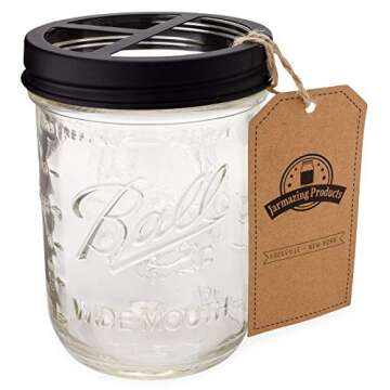 Jarmazing Products Mason Jar Toothbrush Holder – Black – with 16 Ounce Ball Mason Jar – Made from Rust-Proof Stainless Steel